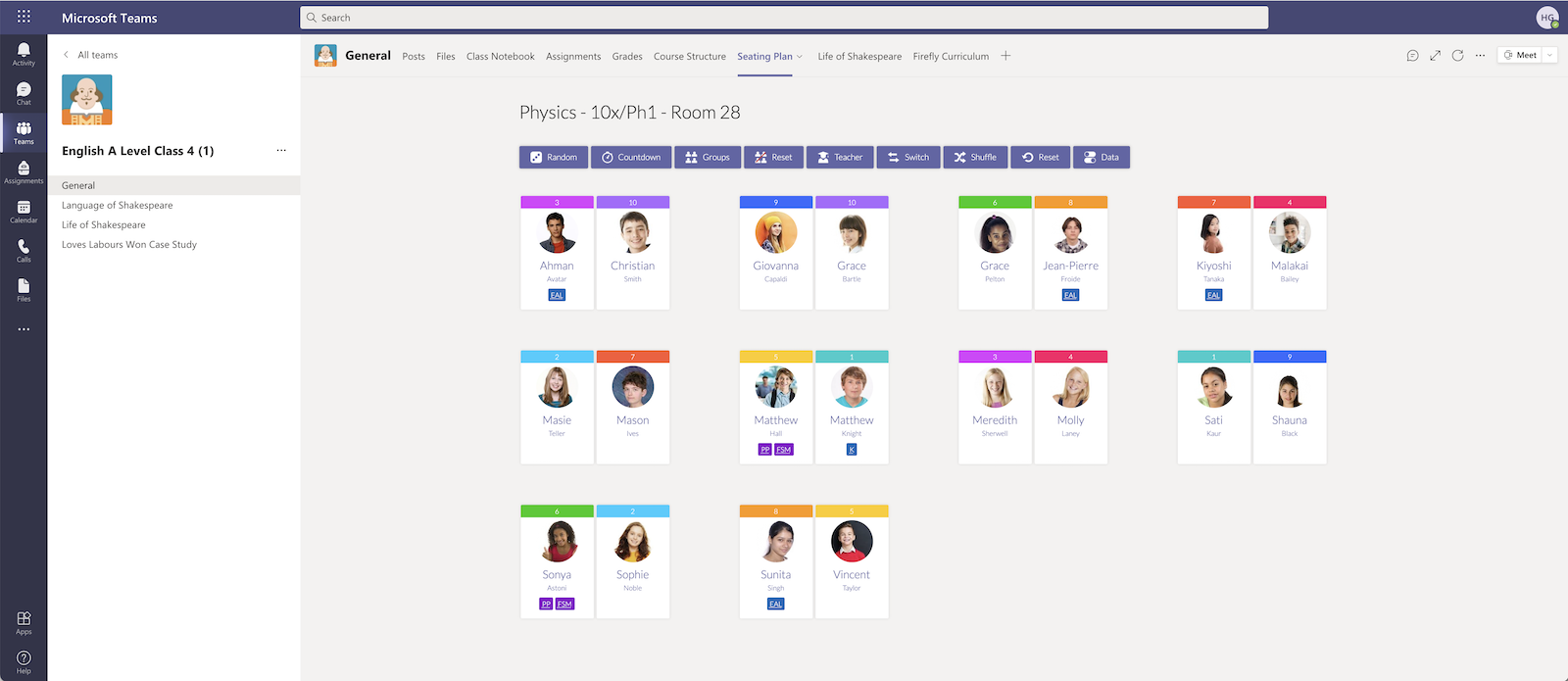 Firefly on Teams - Seating plan